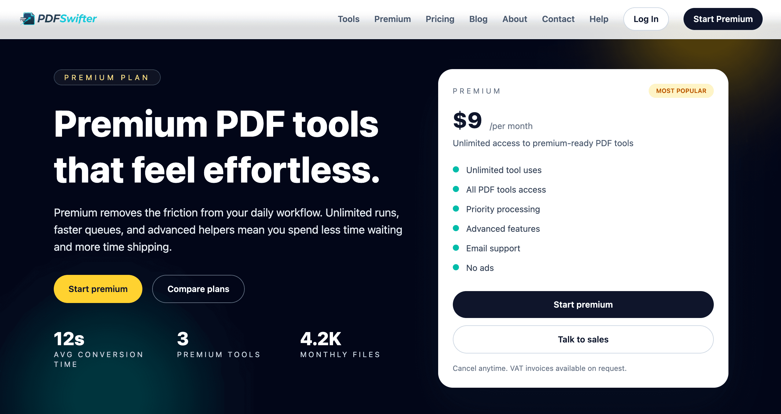 PDFSwifter premium pricing section