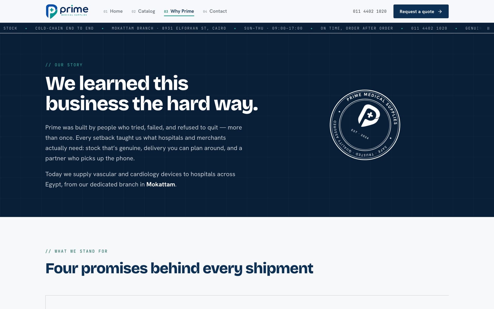 Why Prime page: company story and brand promises